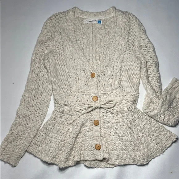 Anthropologie Sparrow Stitchy Peplum button cardigan tie waist wool blend M - Picture 4 of 11